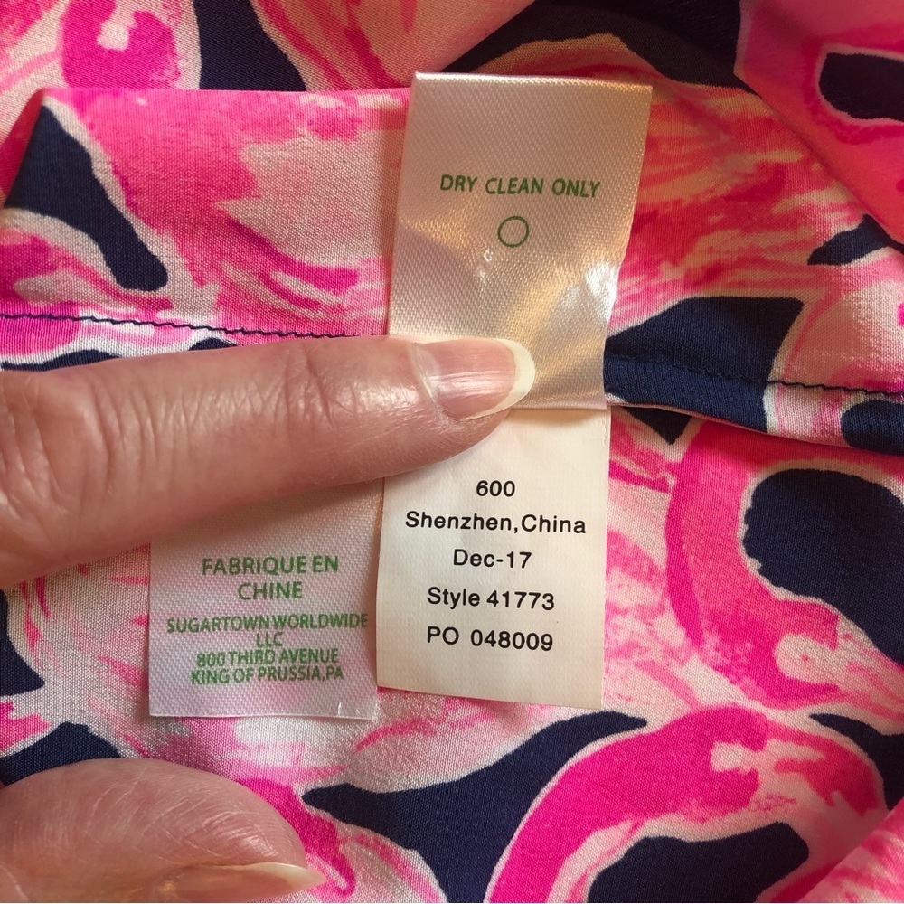 Lilly Pulitzer 100% Silk Pink & Black Long Sleeve Blouse w/ Mandarin Collar Sz S - Picture 10 of 10